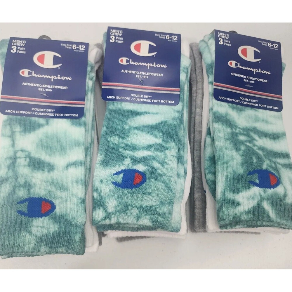 Champion Men's Double Dry Moisture Wicking Logo 6-Pack Crew White Size 6-12